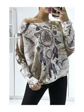 PuLL col bateau léger taupe avec jolie motif tendance