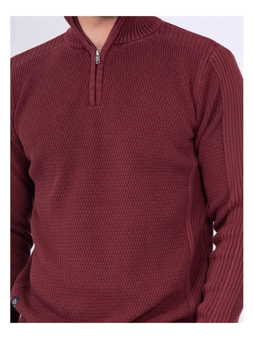 Pull col montant zippé pur coton LOTANOL - Bordeaux