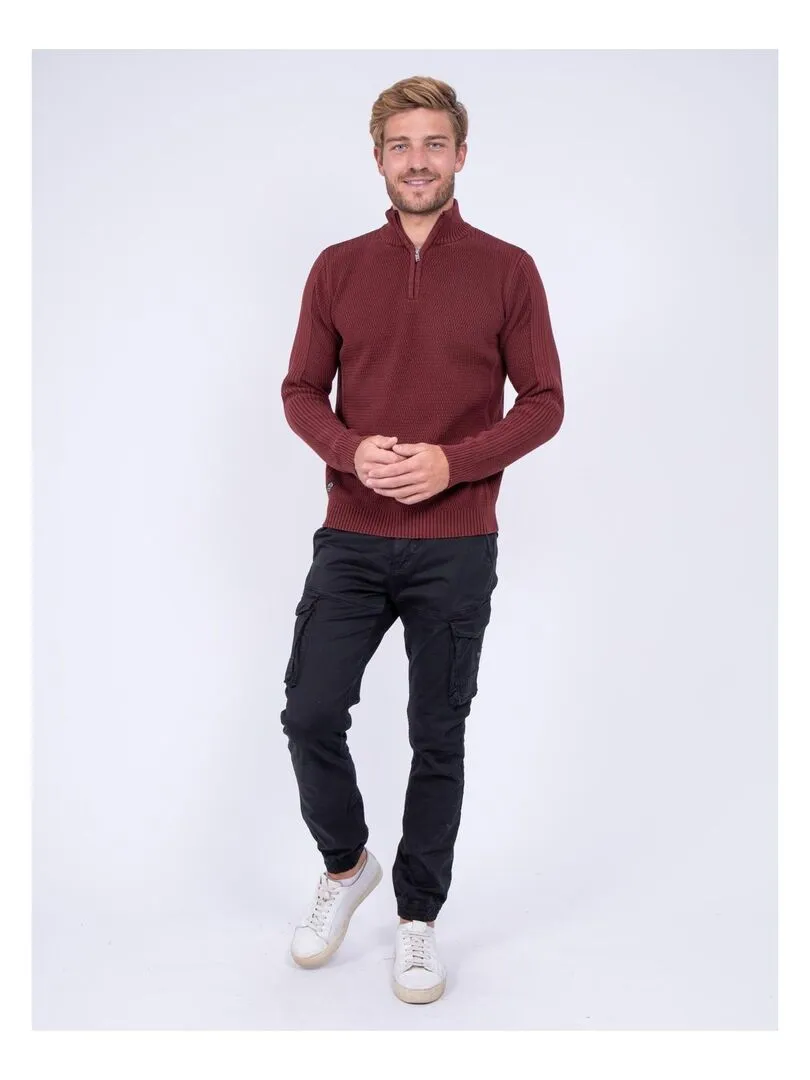 Pull col montant zippé pur coton LOTANOL - Bordeaux