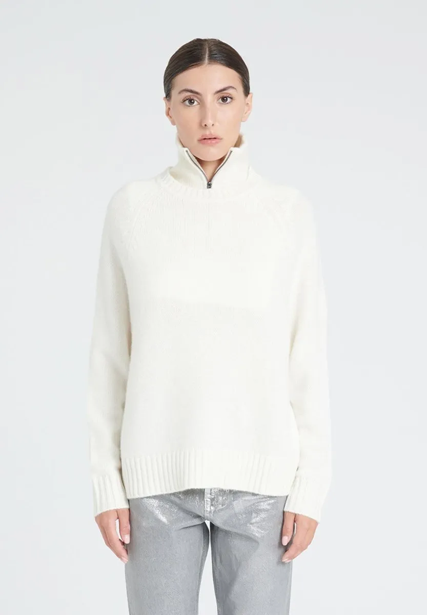 Pull col rond cachemire 6 fils blanc écru femme - ZAYA 7