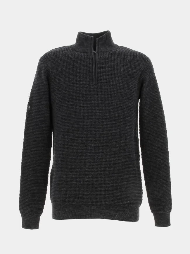 Pull col zippé henley noir homme - Deeluxe | wimod