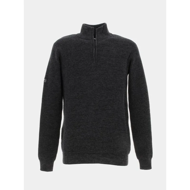 Pull col zippé henley noir homme - Deeluxe | wimod