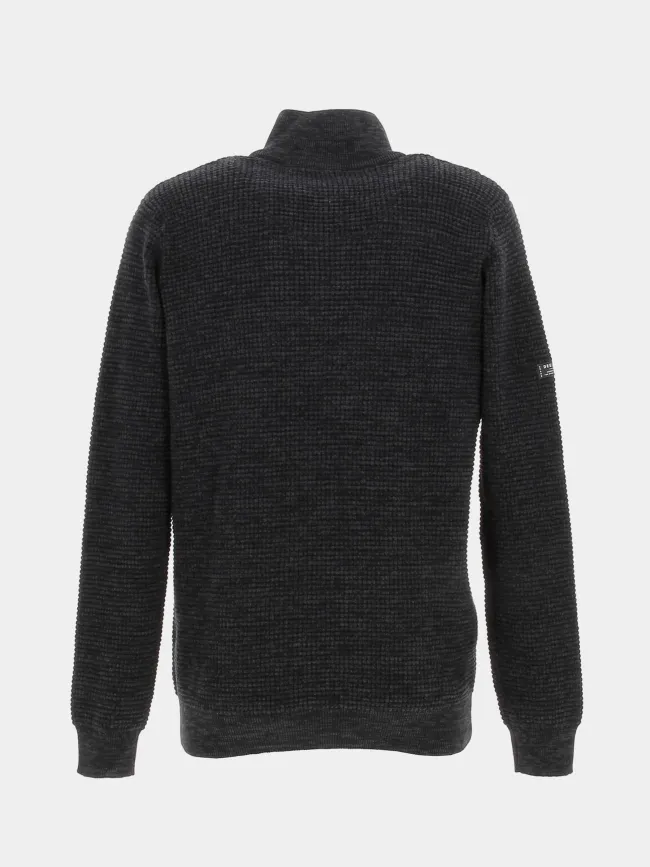 Pull col zippé henley noir homme - Deeluxe | wimod