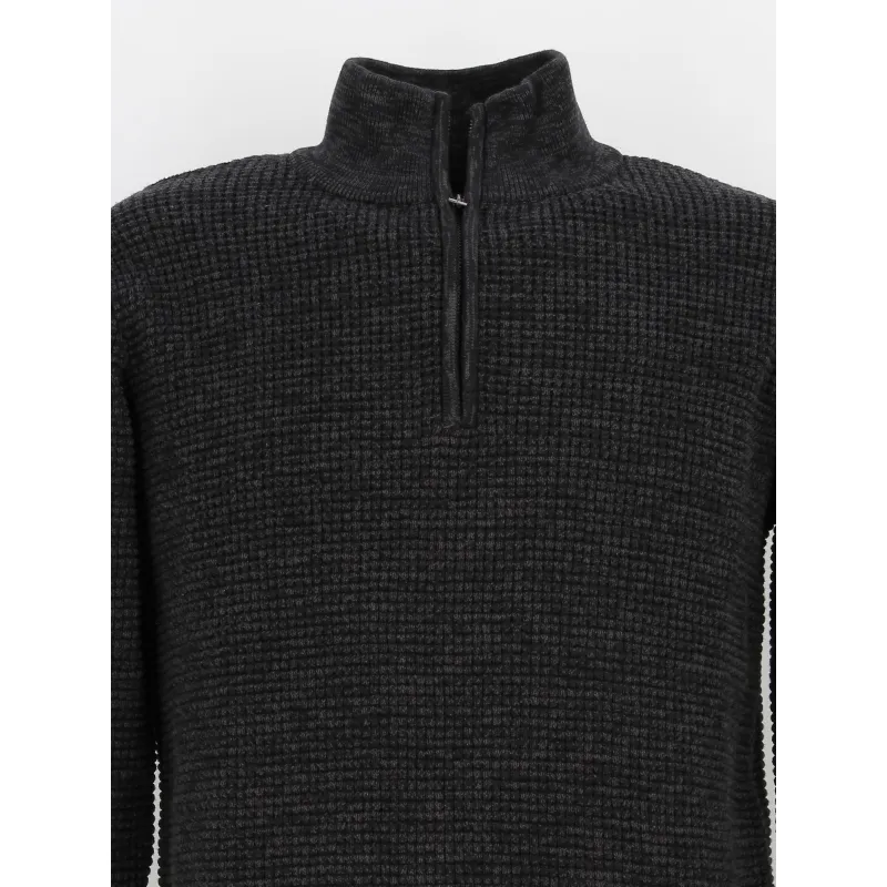 Pull col zippé henley noir homme - Deeluxe | wimod