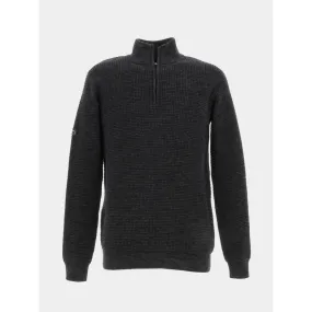 Pull col zippé henley noir homme - Deeluxe | wimod