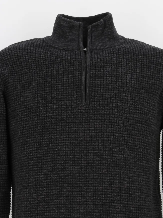 Pull col zippé henley noir homme - Deeluxe | wimod