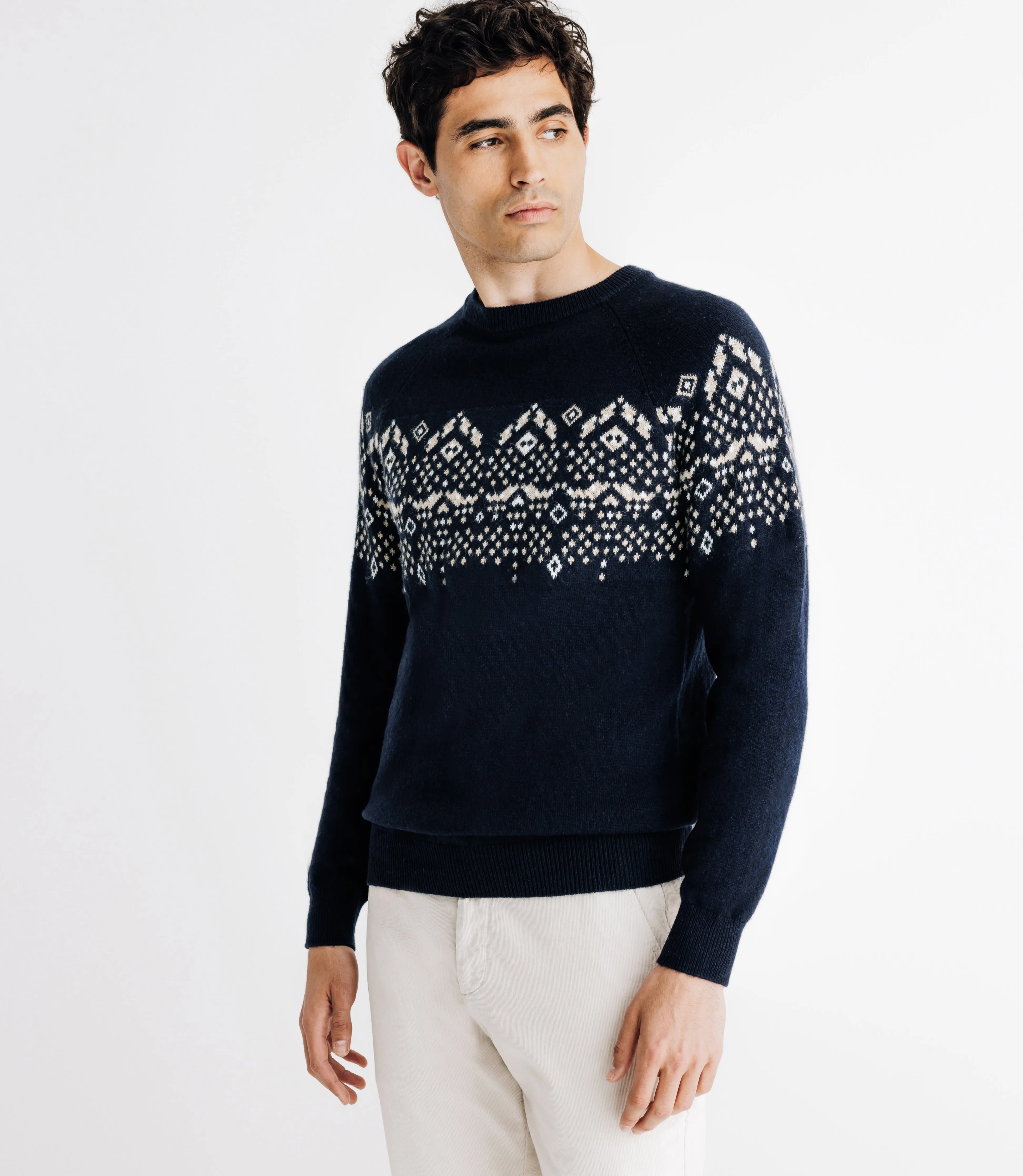 Pull en jacquard col rond marine