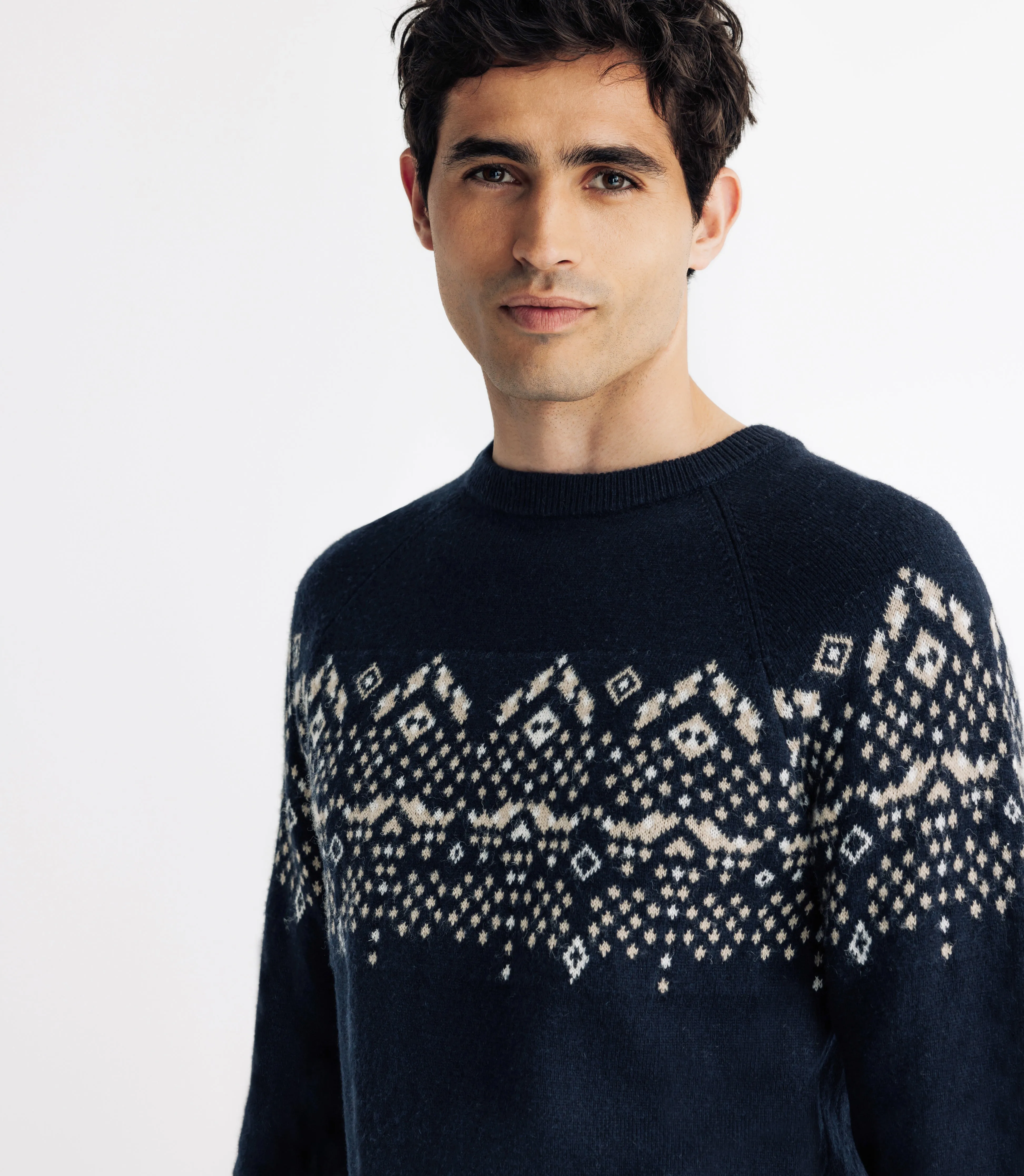 Pull en jacquard col rond marine