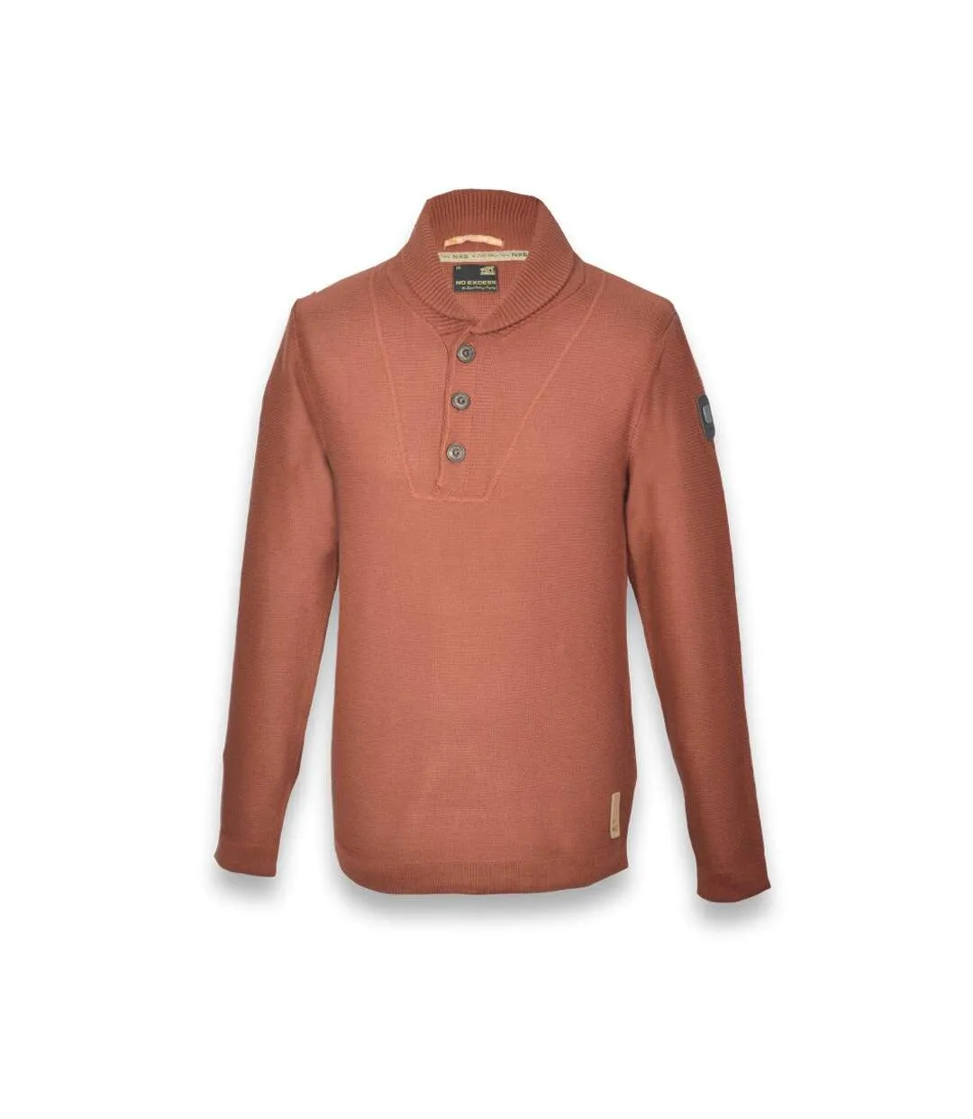 Pull homme manches longues col tunisien de couleur orange