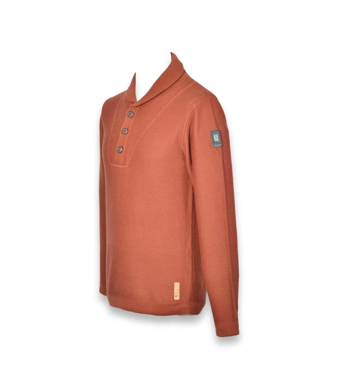 Pull homme manches longues col tunisien de couleur orange