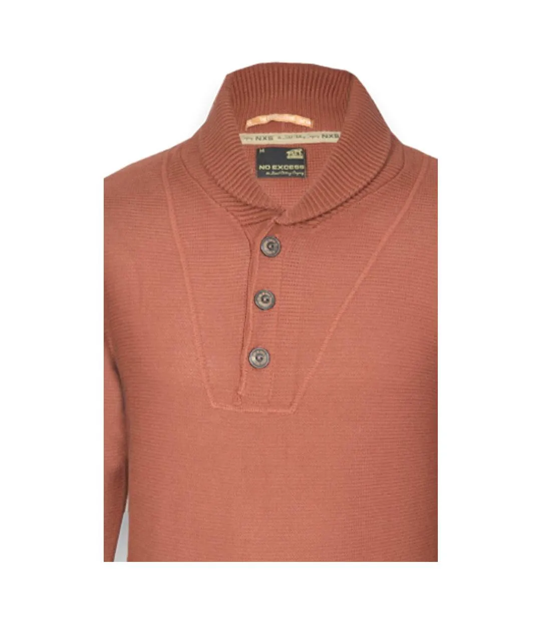 Pull homme manches longues col tunisien de couleur orange