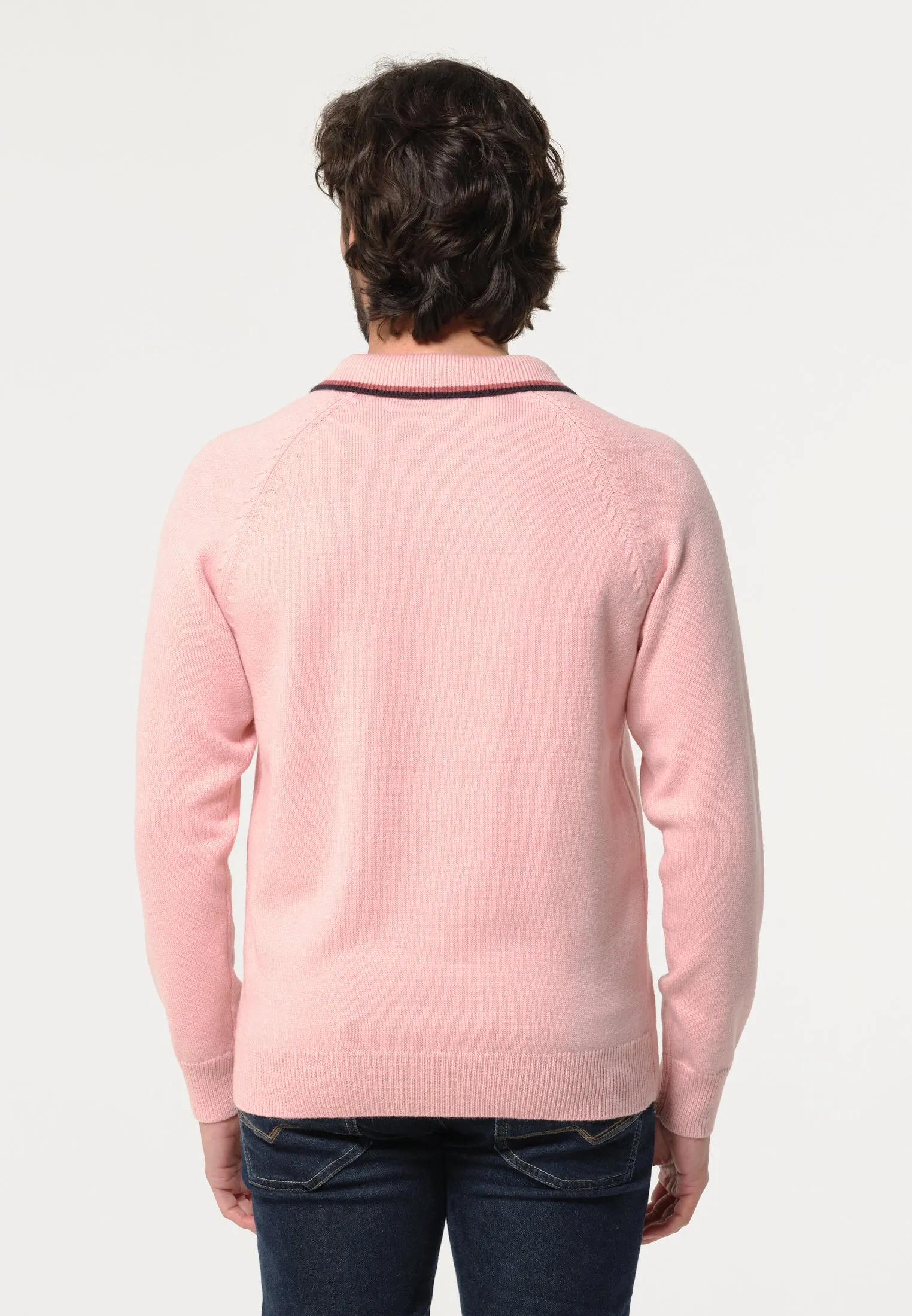 Pull homme rose avec col faon polo