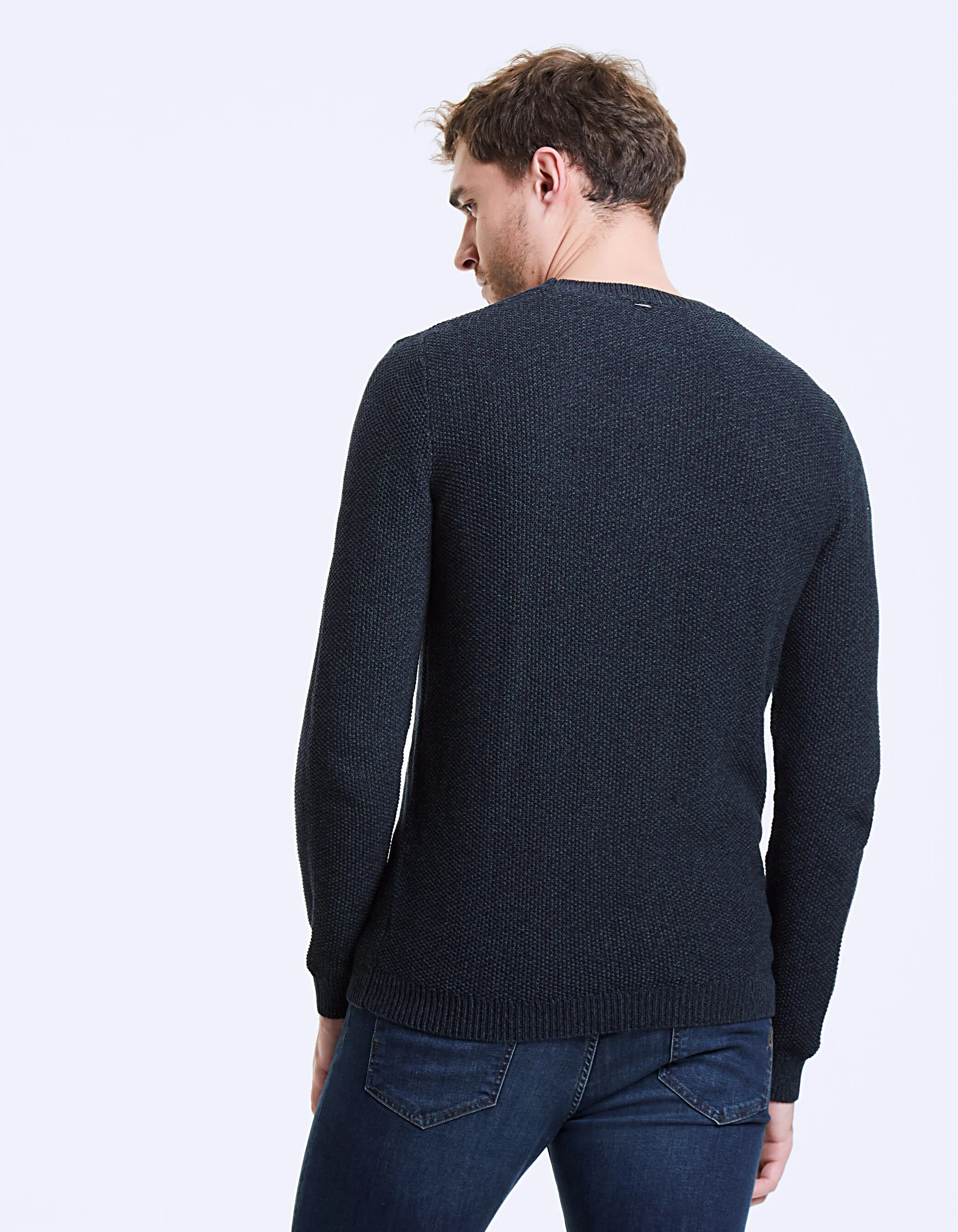 Pull marine et vert mélangé Homme