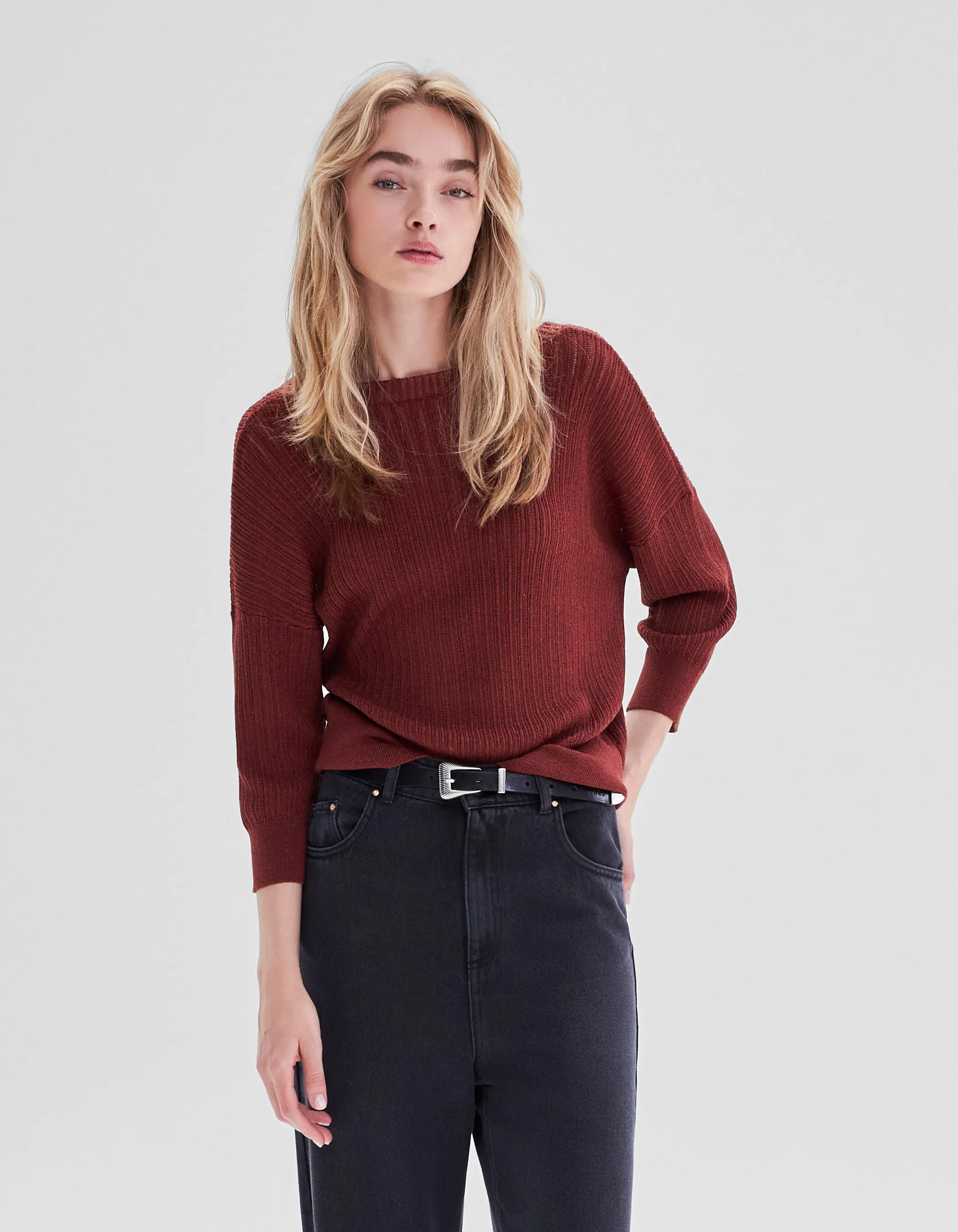 Pull tomette réversible tricot Pointelle lurex Femme