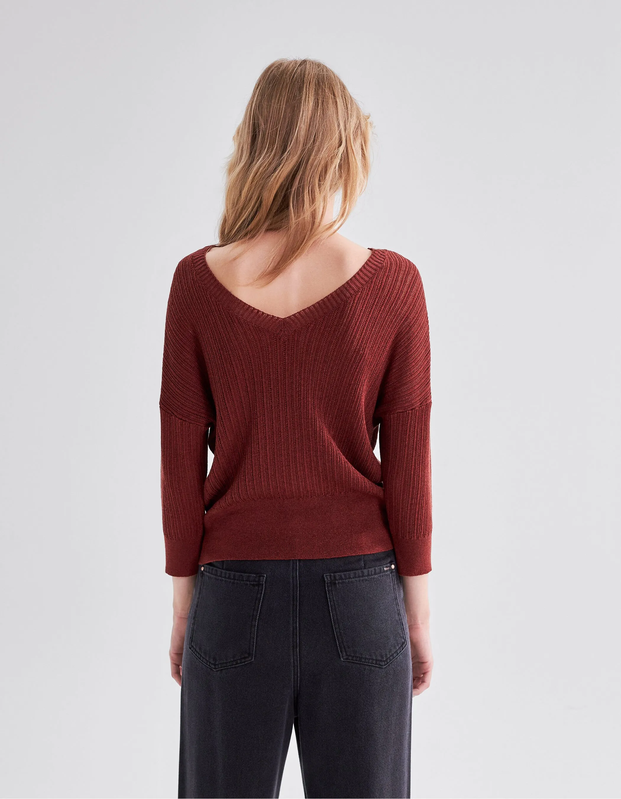 Pull tomette réversible tricot Pointelle lurex Femme