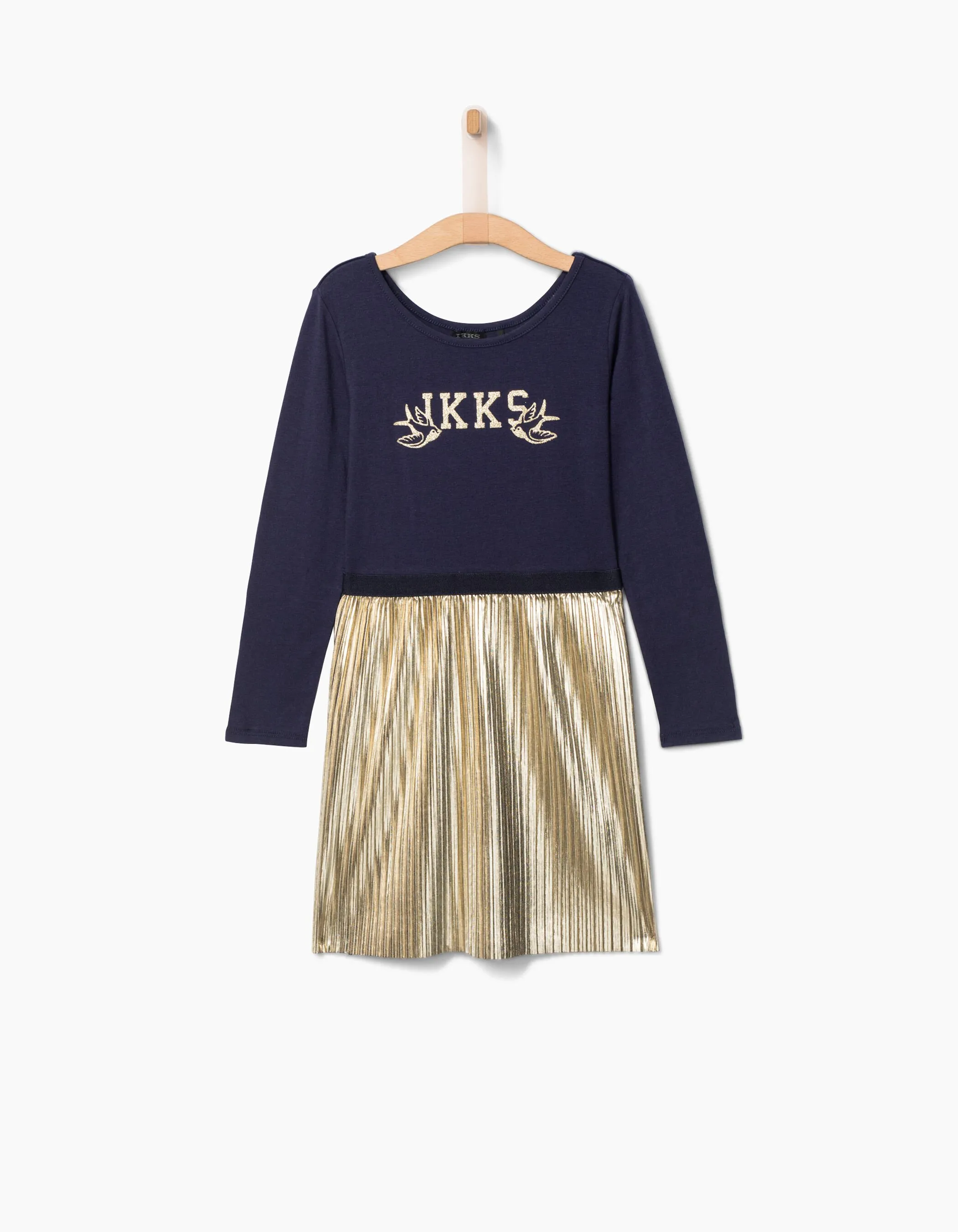 Robe 2 en 1 à plissé doré avec pull kaki fille