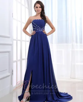 Robe de Bal Chiffon Printemps Zip Fourchure Latérale Au Drapée