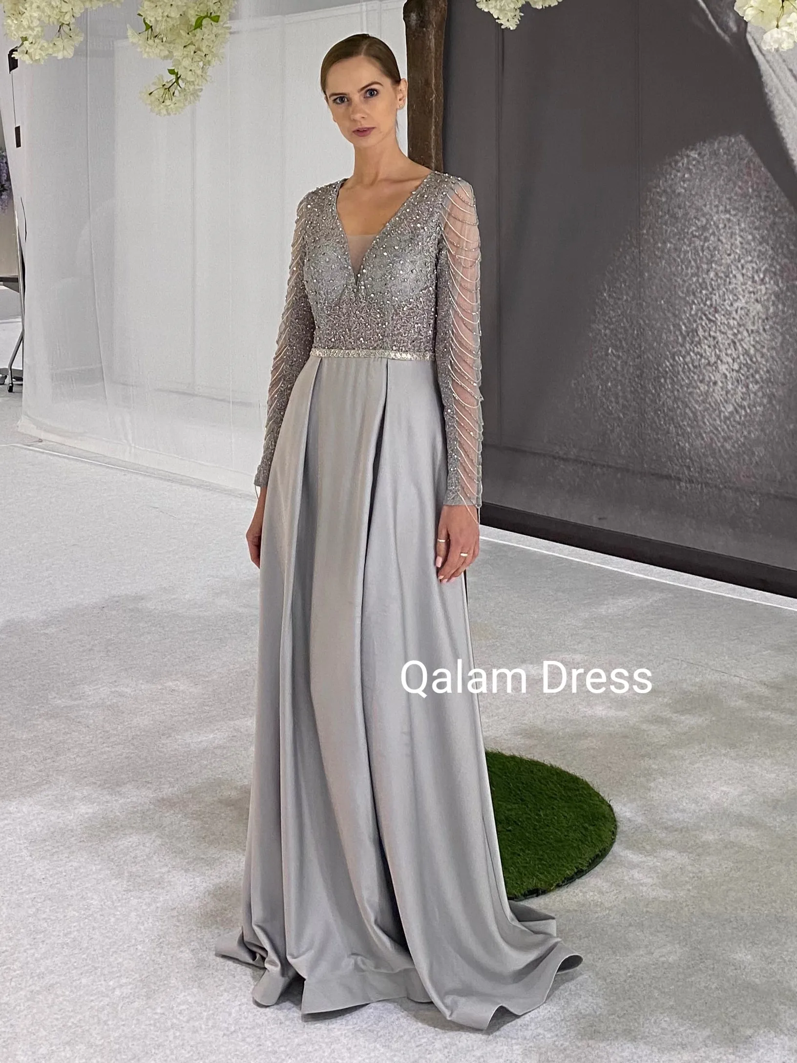 Robe de soirée Diana  Gris Argent  - Tendance Hijab