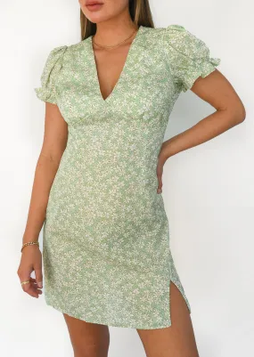 Robe imprimée fleurie vert avec fente