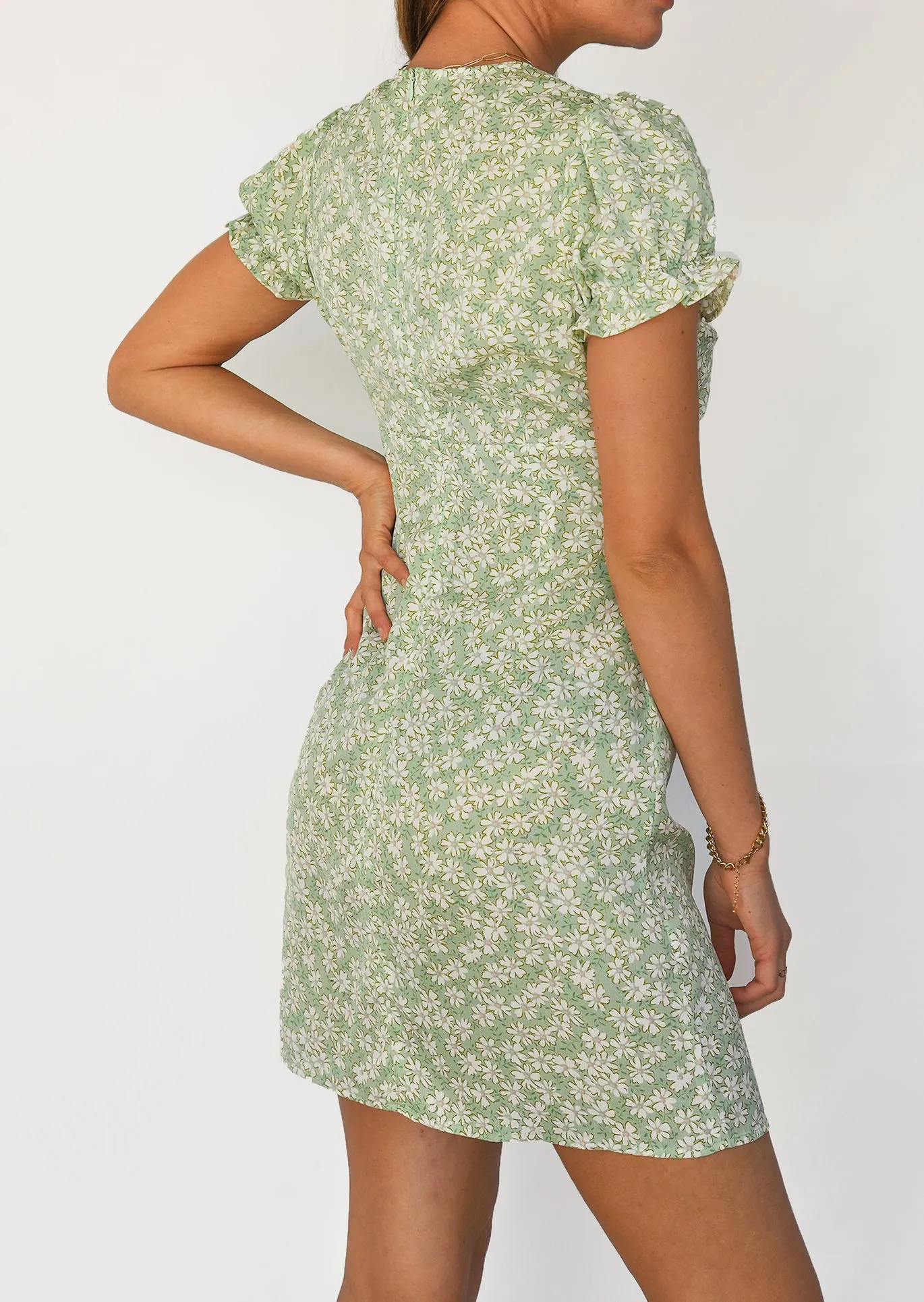 Robe imprimée fleurie vert avec fente