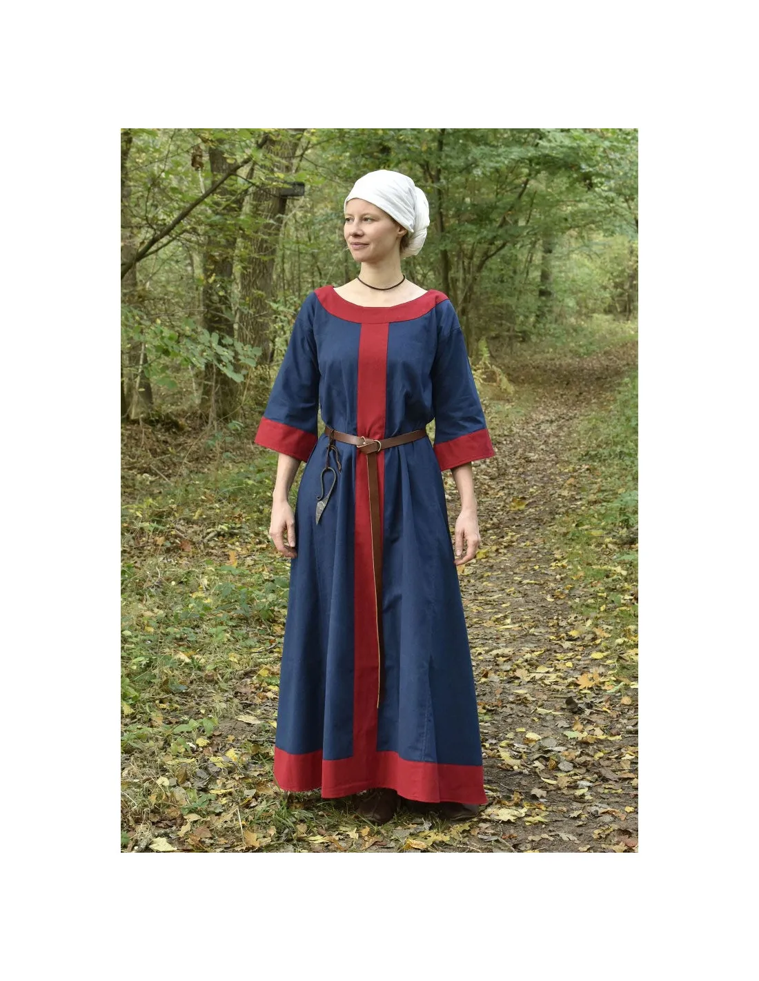 Robe médiévale Gudrun, bleu-rouge ⚔️ Boutique Épées