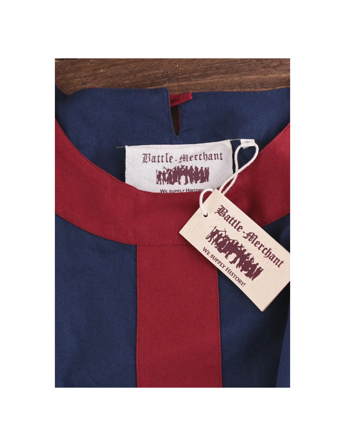 Robe médiévale Gudrun, bleu-rouge ⚔️ Boutique Épées