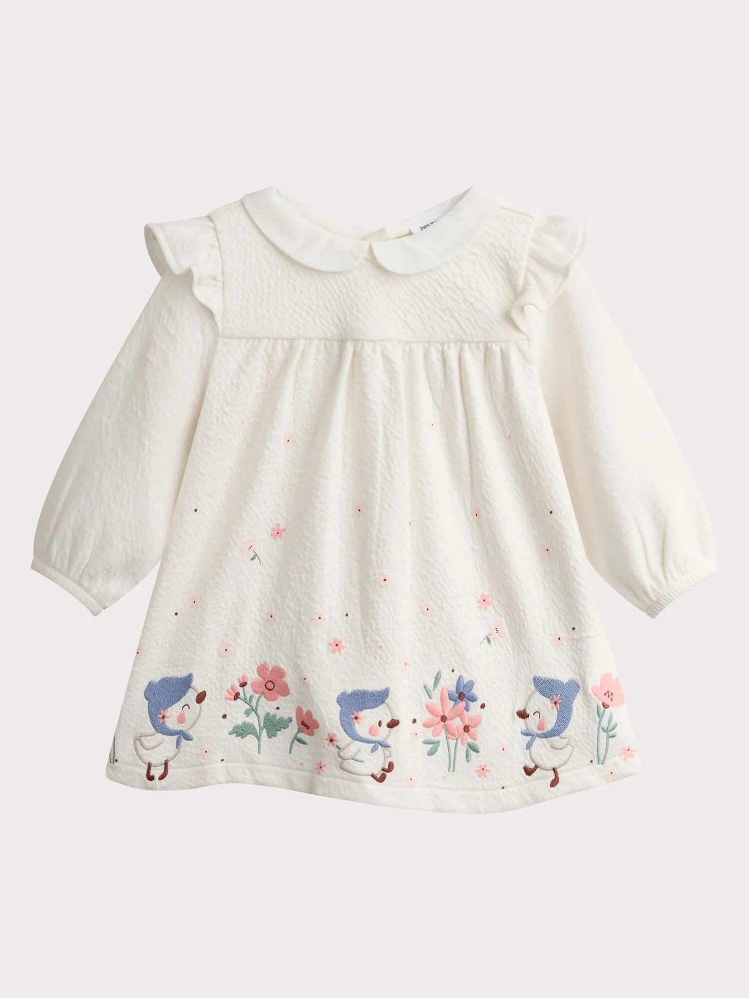 Robe naissance écrue en maille imprimée pour fille