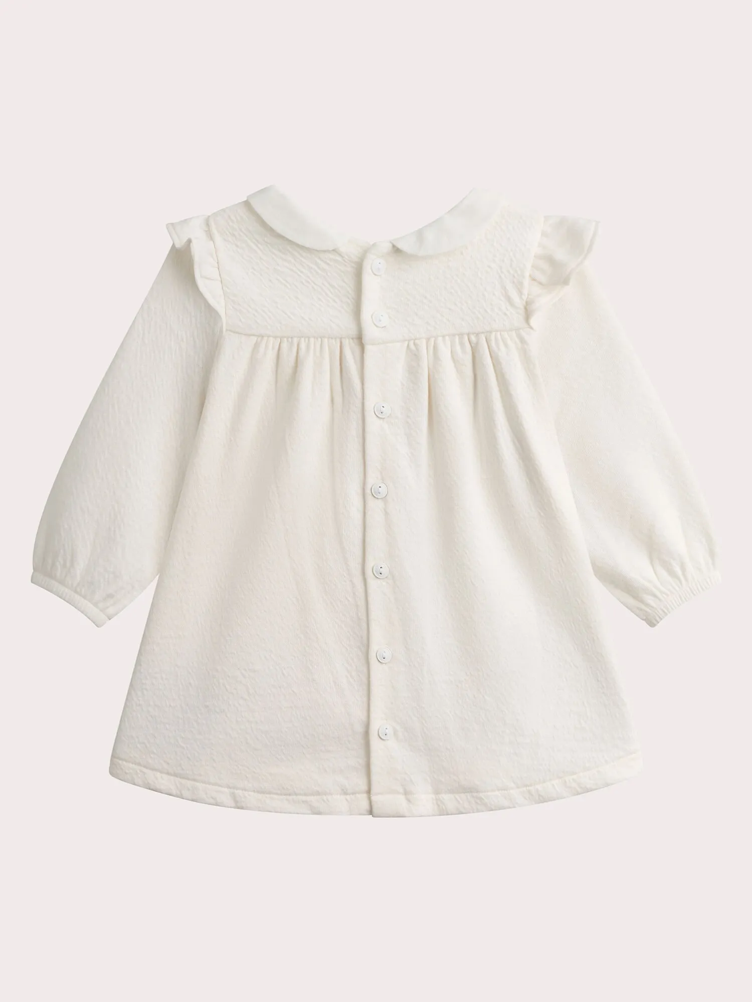 Robe naissance écrue en maille imprimée pour fille