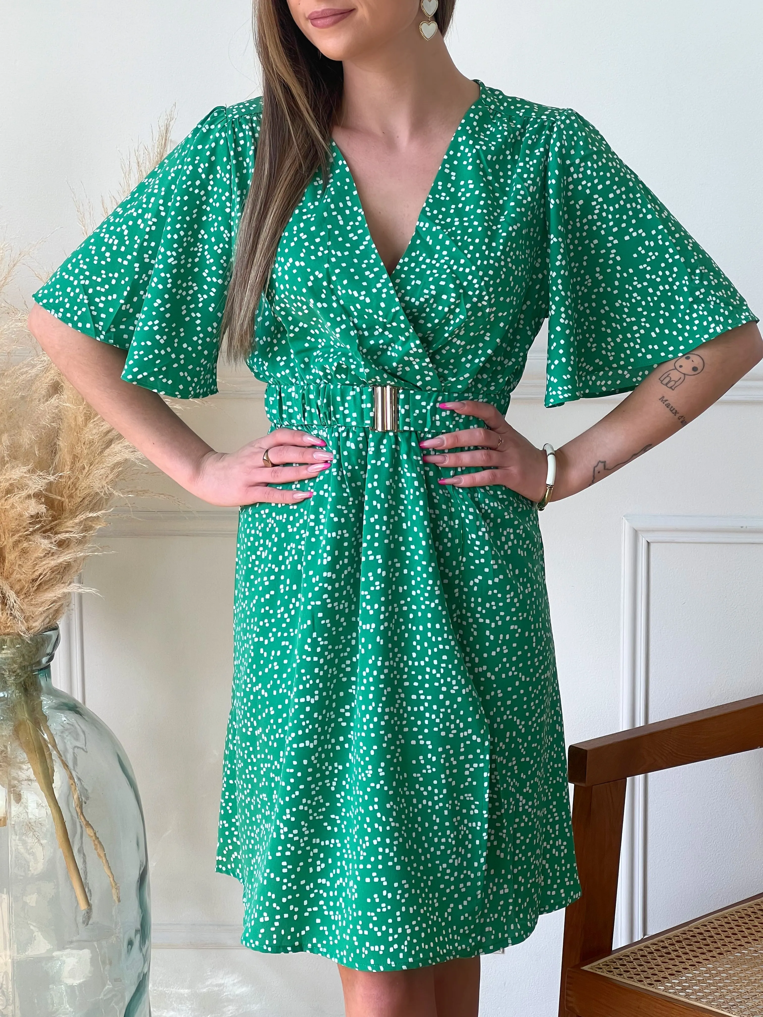 Robe verte à pois : Louina