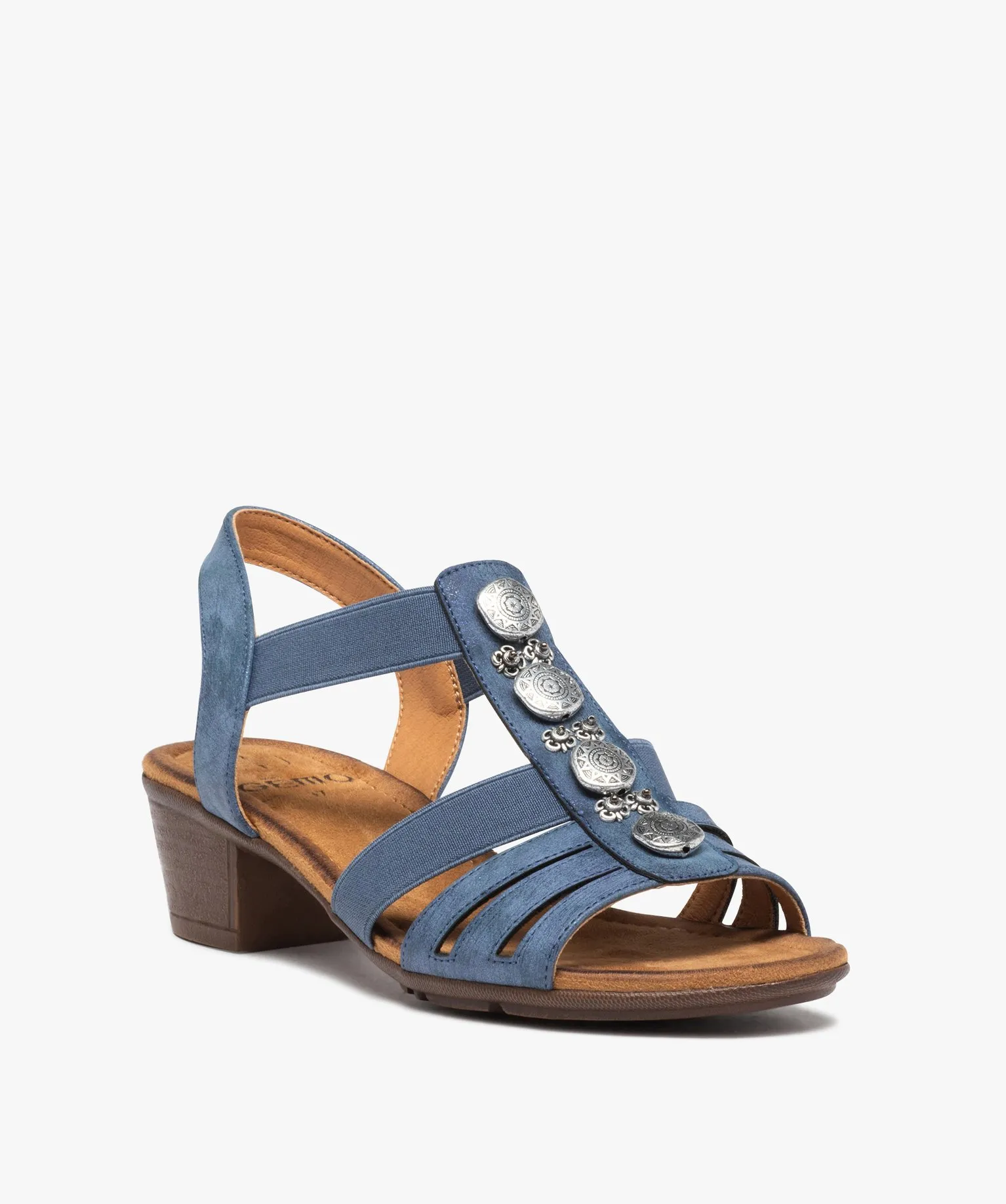 sandales femme confort a talon et brides elastiquees bleu sandales