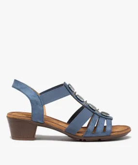 sandales femme confort a talon et brides elastiquees bleu sandales