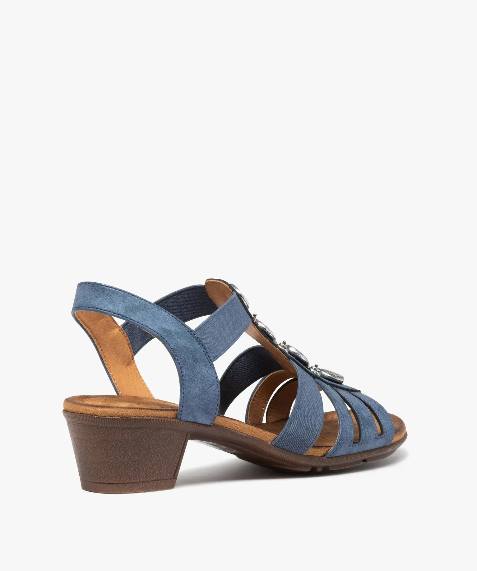 sandales femme confort a talon et brides elastiquees bleu sandales