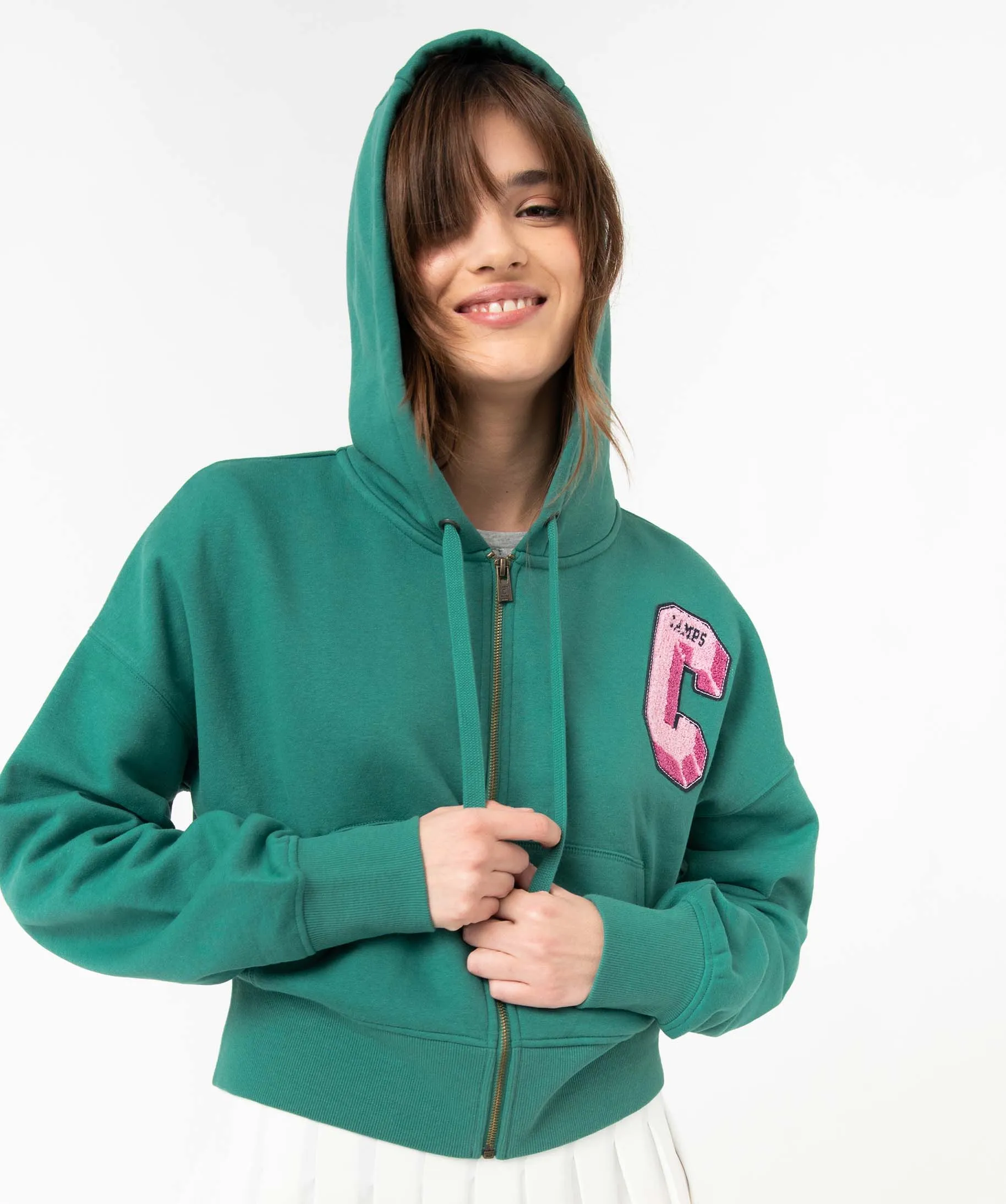 sweat femme zippe coupe ample et courte - camps united vert sweats