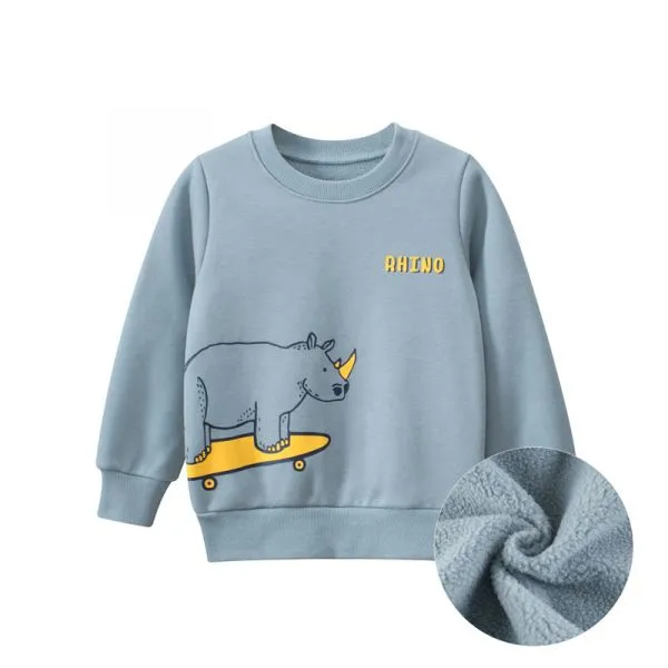 Sweat à col rond pour enfants avec motif de dinosaure et doublure en peluche