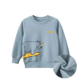 Sweat à col rond pour enfants avec motif de dinosaure et doublure en peluche