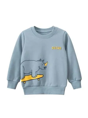 Sweat à col rond pour enfants avec motif de dinosaure et doublure en peluche