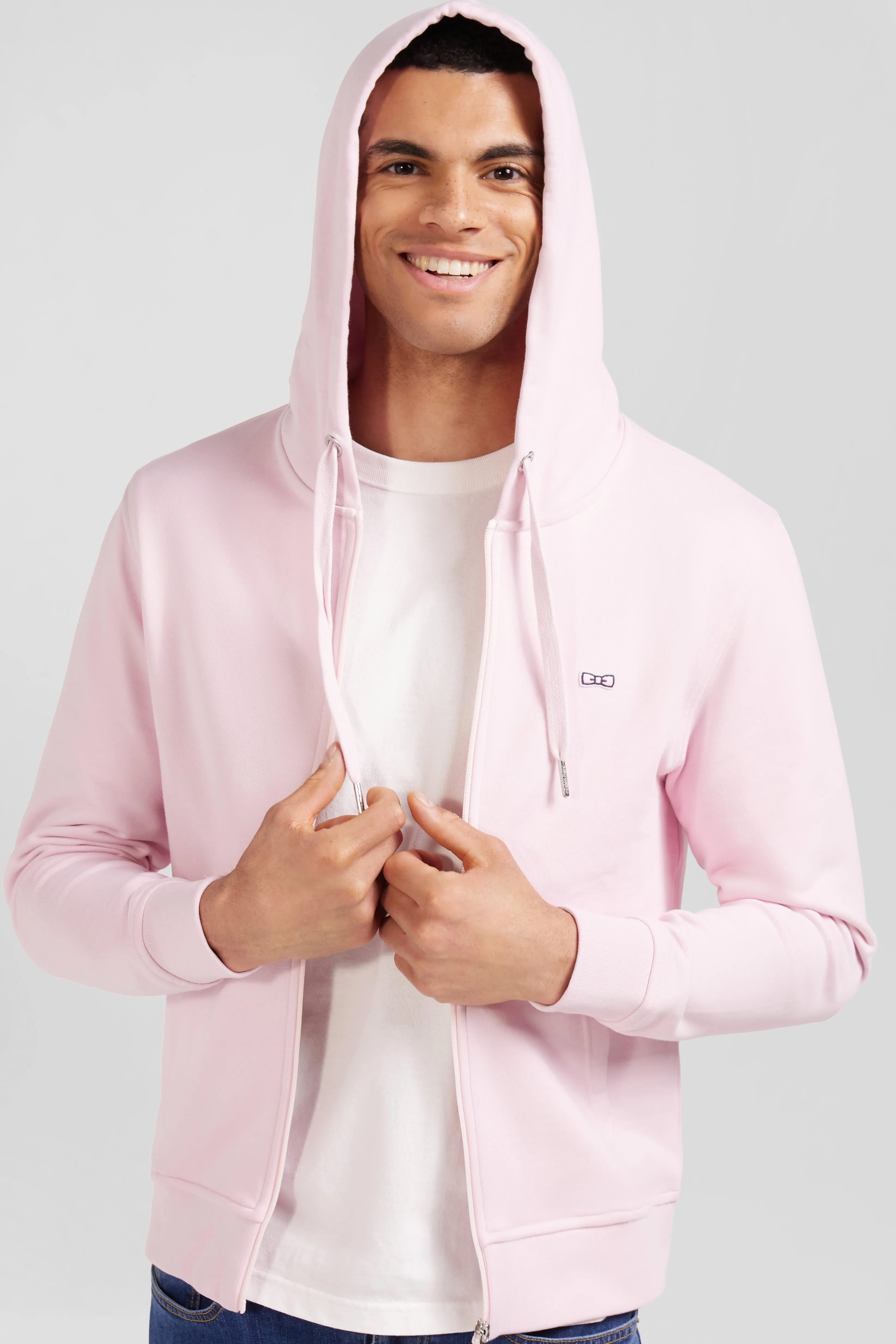 Sweatshirt à capuche en molleton rose emblème nœud papillon