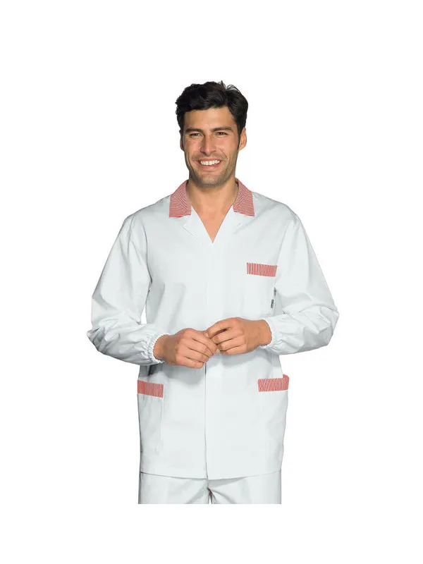 Tunique Médicale Homme Peter Blanc Rayé Rouge 100% Coton