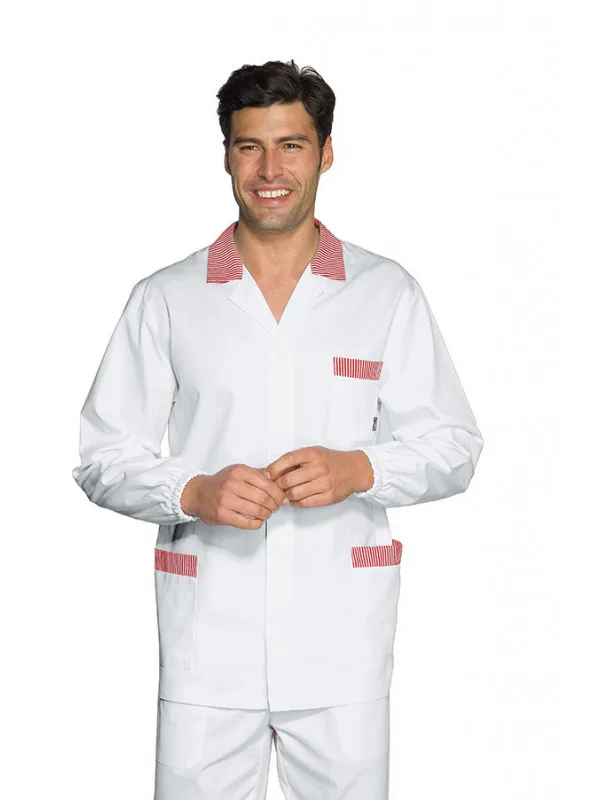 Tunique Médicale Homme Peter Blanc Rayé Rouge 100% Coton