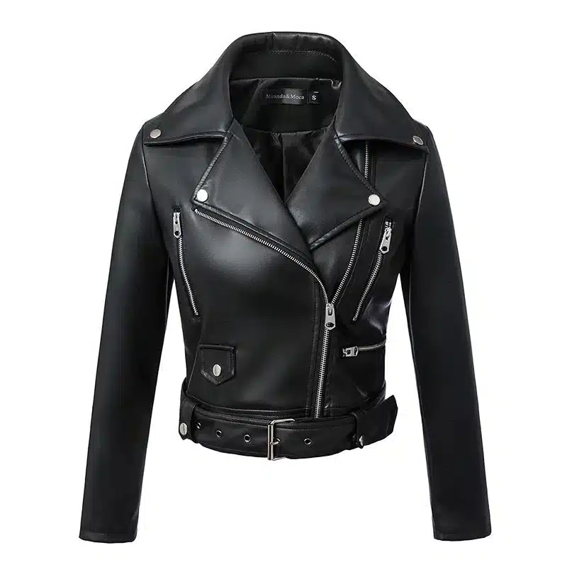 Veste blouson moto vintage noir simili cuir pour femme • Vintage Univers