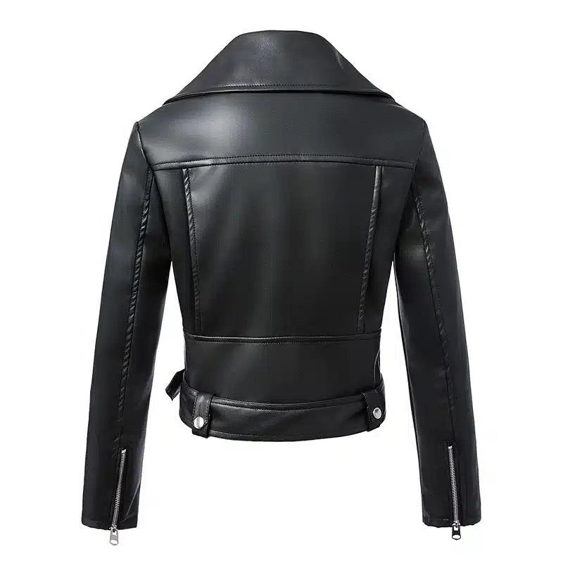 Veste blouson moto vintage noir simili cuir pour femme • Vintage Univers