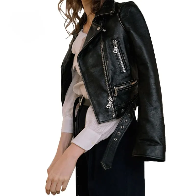 Veste blouson moto vintage noir simili cuir pour femme • Vintage Univers