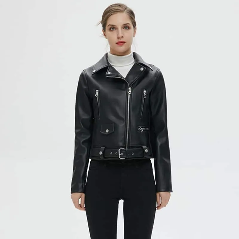 Veste blouson moto vintage noir simili cuir pour femme • Vintage Univers