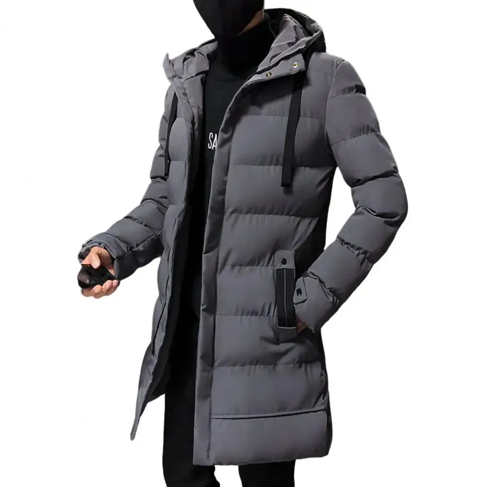 Veste bouffante homme longue avec grande capuche et poches zippées