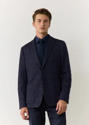 Veste casual Regular en coton et laine mélangés bleu nuit Prince de Galles