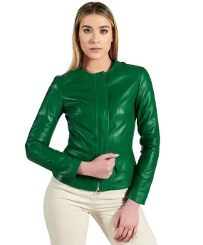 Veste cuir femme blouson court cuir surveste vert femme Ambra