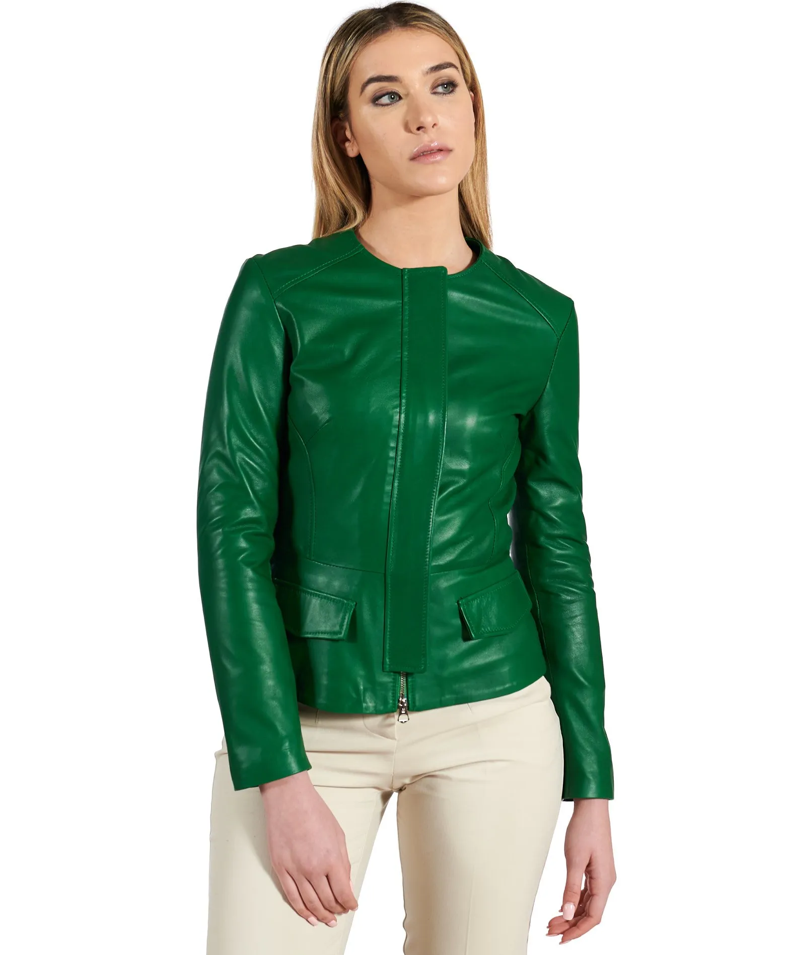 Veste cuir femme blouson court cuir surveste vert femme Ambra