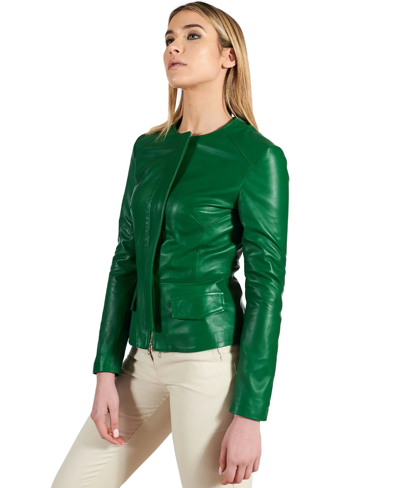 Veste cuir femme blouson court cuir surveste vert femme Ambra