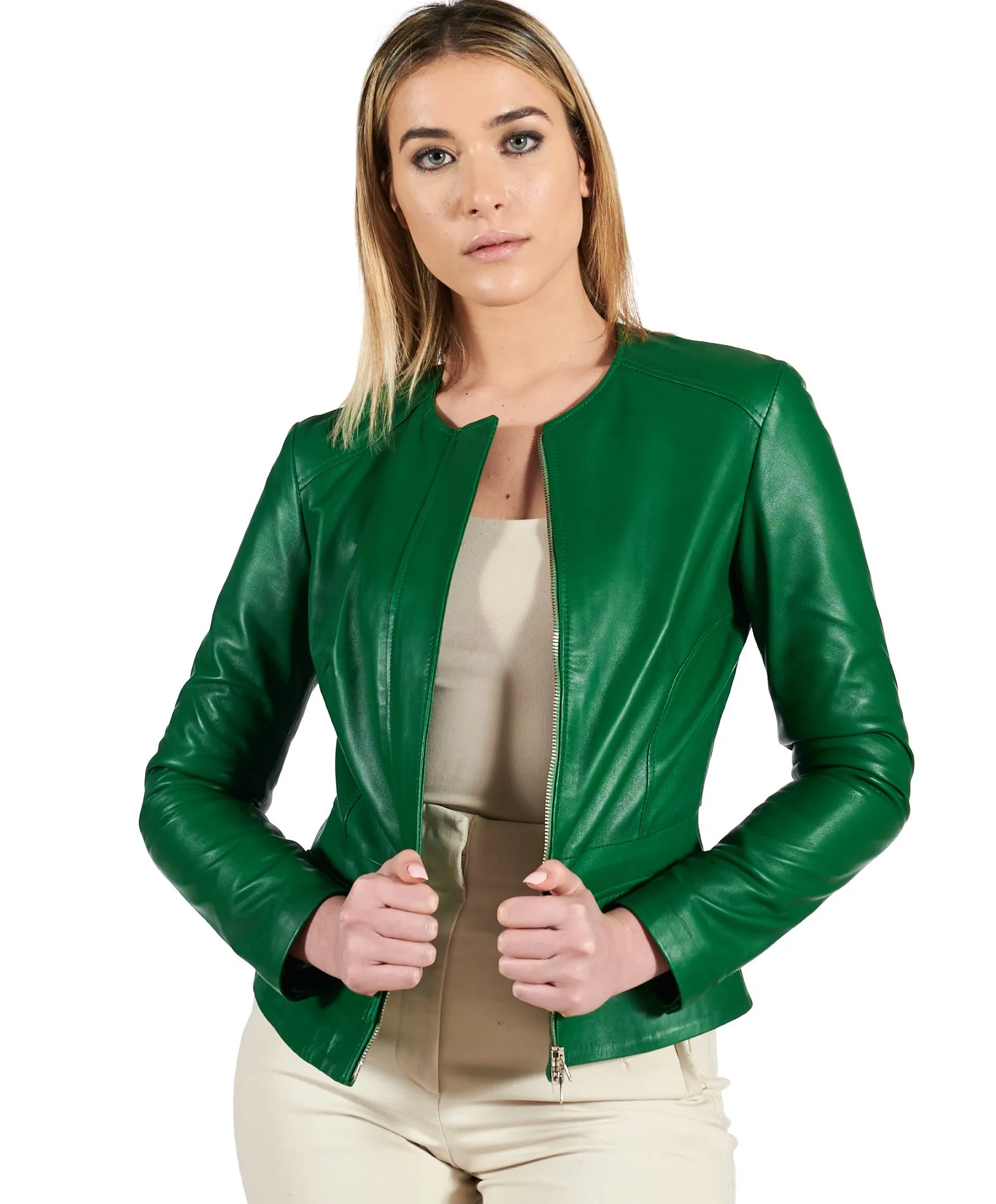 Veste cuir femme blouson court cuir surveste vert femme Ambra