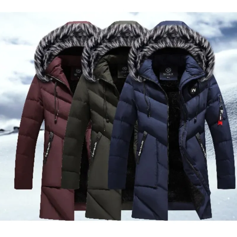 Veste d'hiver parka pour homme avec capuche en fourrure et fermetures 